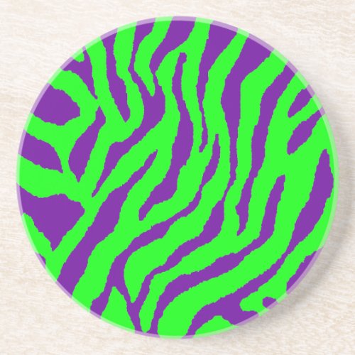 Neon Green and Purple Tiger Stripes Coaster