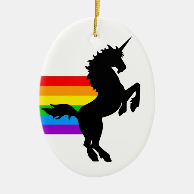 Corey Tiger 80s Retro Unicorn Rainbow Ceramic Tree Decoration (Front)
