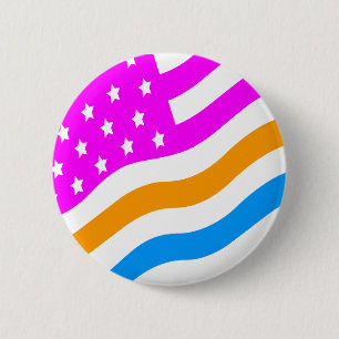COREY TIGER 80s RETRO USA FLAG MULTICOLOUR WHITE 6 Cm Round Badge