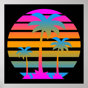 Corey Tiger 80s Retro Vintage  Palm Trees Sunset Poster