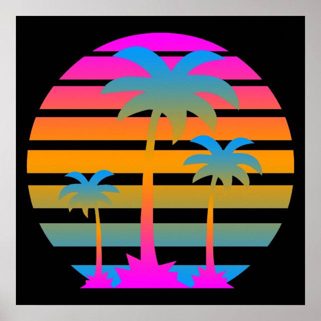 Corey Tiger 80s Retro Vintage  Palm Trees Sunset Poster (Front)
