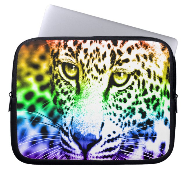 Corey Tiger 80s Snow Leopard (Rainbow) Laptop Sleeve (Front)