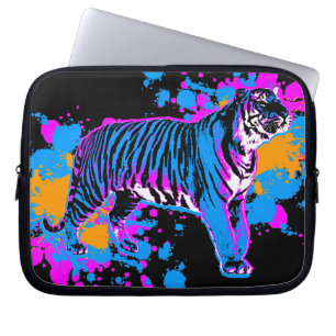 Corey Tiger 80s Splatter Paint Tiger Cat Laptop Sleeve
