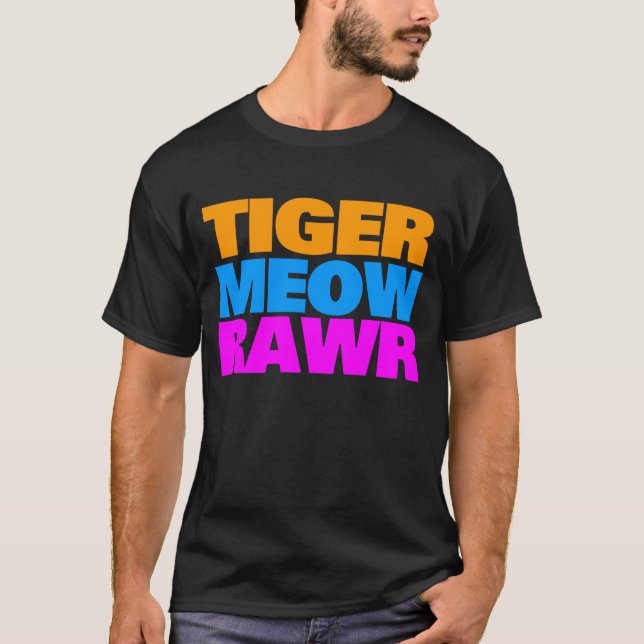 COREY TIGER 80's TRICOLOUR MEOW RAWR T-Shirt (Front)