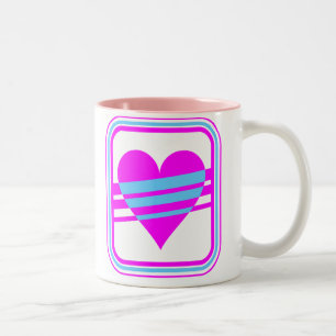 Corey Tiger 80s Vintage Heart & Stripes Two-Tone Coffee Mug