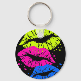Corey Tiger 80s Vintage Lips & Stars Kisses Key Ring