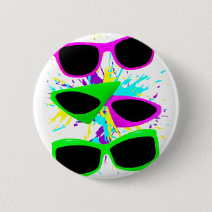 Corey Tiger 80s Vintage Neon Sunglasses Splatter 6 Cm Round Badge