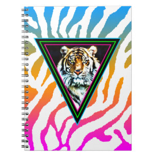 Corey Tiger 80s Vintage Neon Triangles Tiger Face Notebook