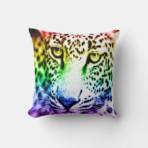 Corey Tiger 80s Vintage Rainbow Snow Leopard Cushion