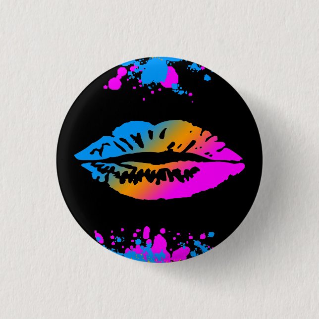 COREY TIGER NEW WAVE LIPS SPLATTER LOVE 3 CM ROUND BADGE (Front)