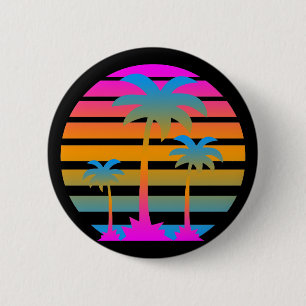 COREY TIGER RETRO SUNSET PALM TREES 6 CM ROUND BADGE