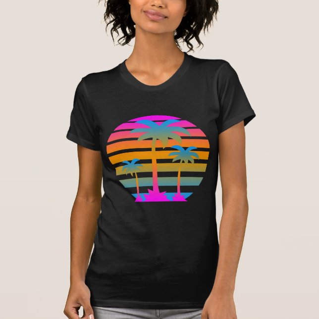 COREY TIGER RETRO SUNSET PALM TREES T-Shirt (Front)
