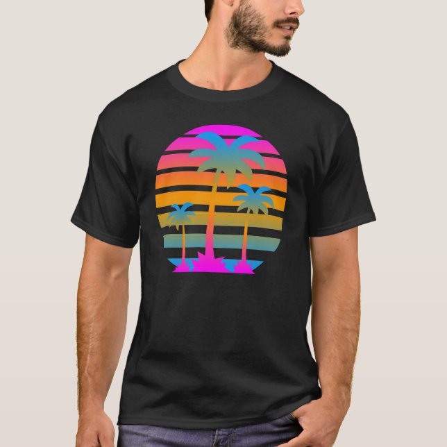 Corey Tiger Retro Sunset Palm Trees T-Shirt (Front)