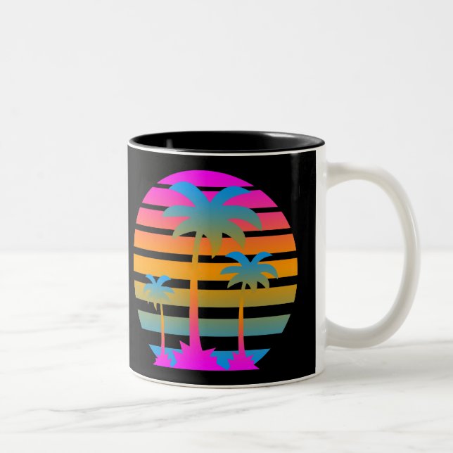 COREY TIGER RETRO SUNSET PALM TREES Two-Tone COFFEE MUG (Right)