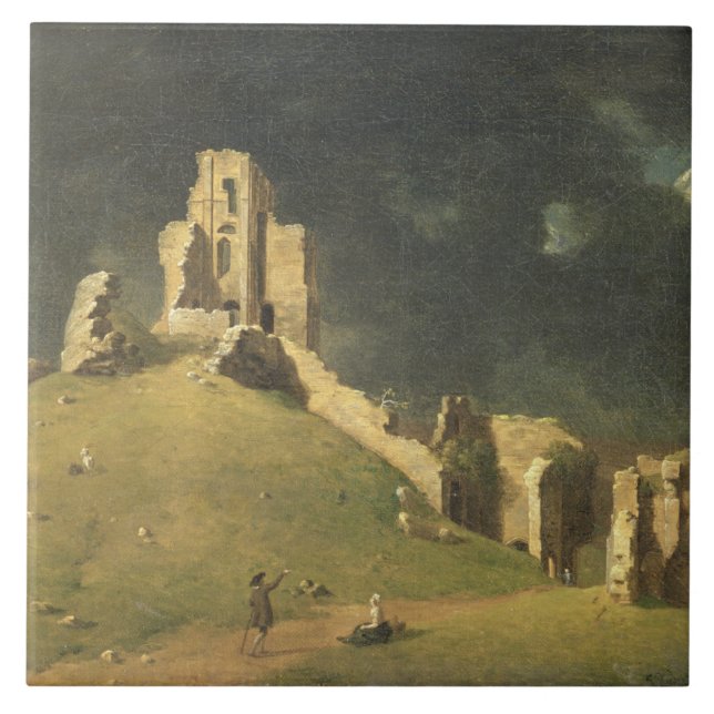 Corfe Castle, Dorset, 1764 (oil on canvas) Tile (Front)