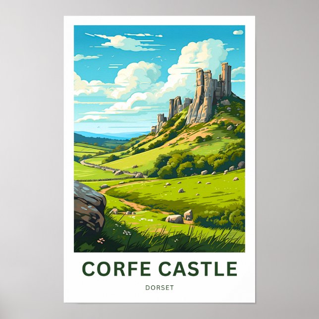 Corfe Castle Dorset Travel Print (Front)