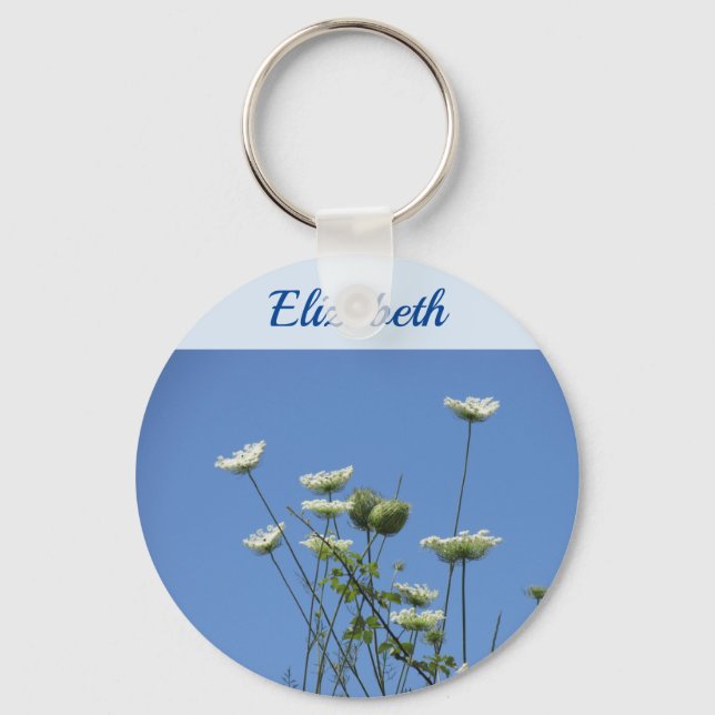 Corfu Cream Wildflowers Button Key Ring (Front)