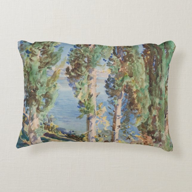 Corfu Cypresses by John Singer Sargent Decorative Cushion (Back)