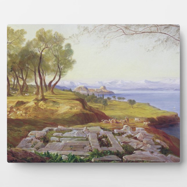 Corfu from Ascension, c.1856-64 (oil on canvas) Plaque (Front)