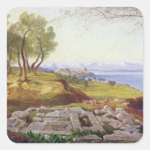 Corfu from Ascension, c.1856-64 (oil on canvas) Square Sticker