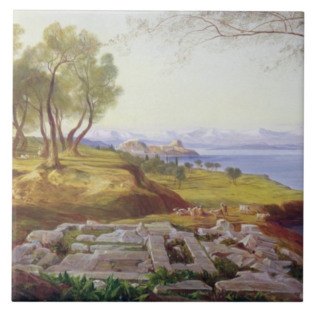 Corfu from Ascension, c.1856-64 (oil on canvas) Tile (Front)