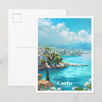 Corfu Greece Art Vintage Travel Postcard