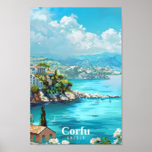 Corfu Greece Art Vintage Travel Poster