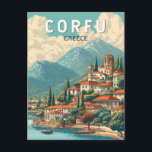 Corfu Greece Illustration Travel Art Vintage Postcard<br><div class="desc">Corfu retro vector travel design. Corfu,  a stunning Greek island in the Ionian Sea,  is known for its crystal-clear waters,  lush landscapes,  and rich cultural heritage.</div>