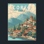 Corfu Greece Illustration Travel Art Vintage Postcard<br><div class="desc">Corfu retro vector travel design. Corfu,  a stunning Greek island in the Ionian Sea,  is known for its crystal-clear waters,  lush landscapes,  and rich cultural heritage.</div>
