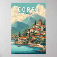 Corfu Greece Illustration Travel Art Vintage