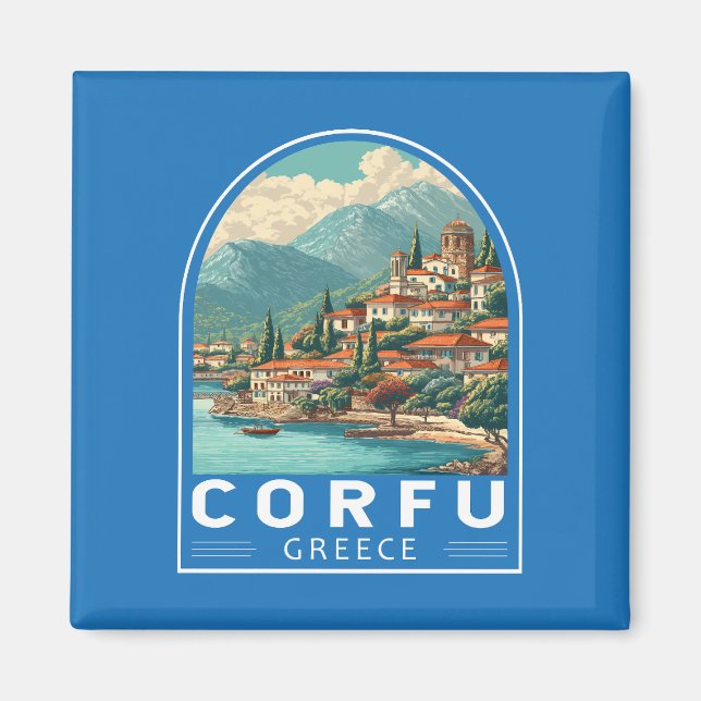 Corfu Greece Travel Art Emblem Magnet (Front)