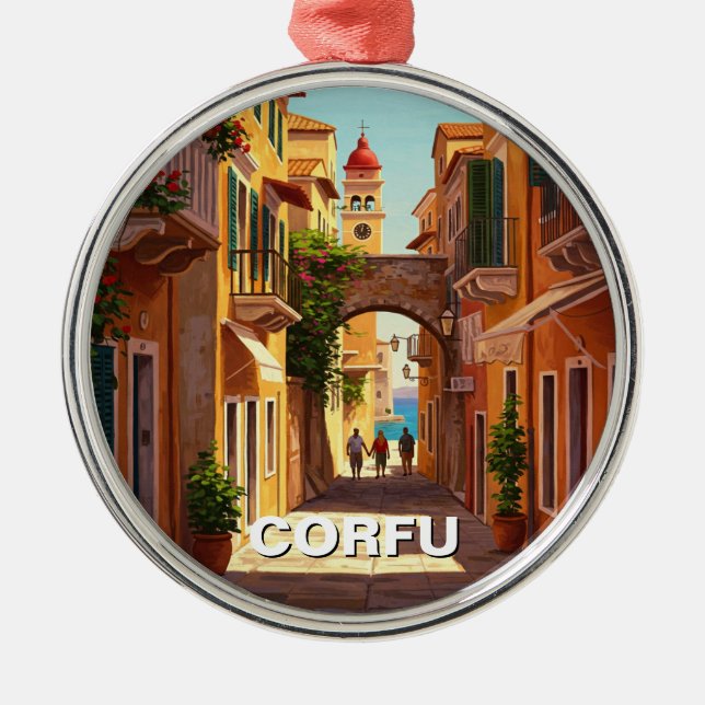 Corfu Greece Travel Metal Tree Decoration (Front)