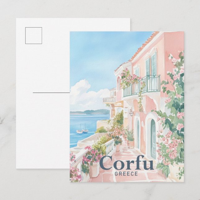 Corfu Greece Watercolor Painting Travel Postcard (Front/Back)