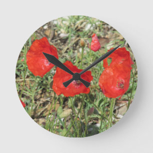 Corfu Red Poppies Round Clock