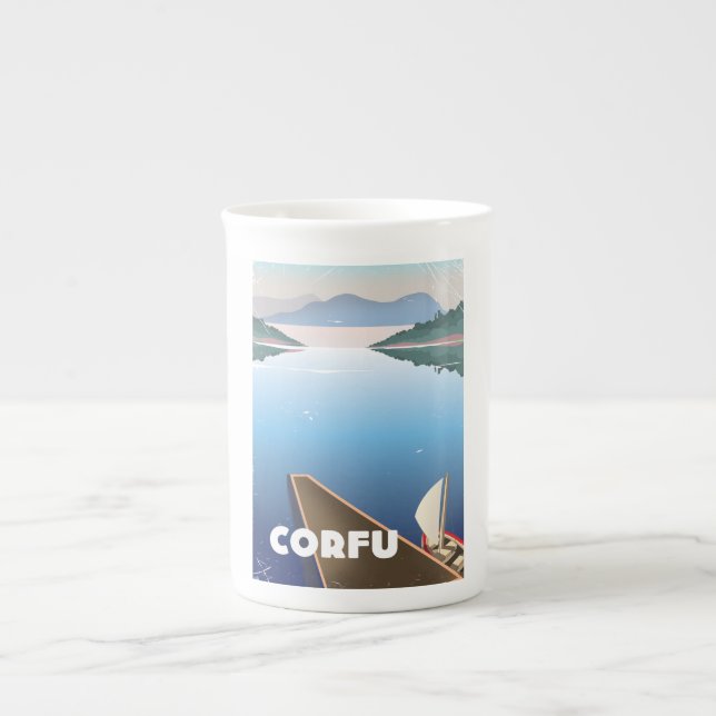 Corfu Travel poster Bone China Mug (Front)