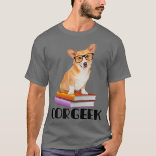 Corgeek Reading Books Geek Funny Corgi Dog Lover  T-Shirt