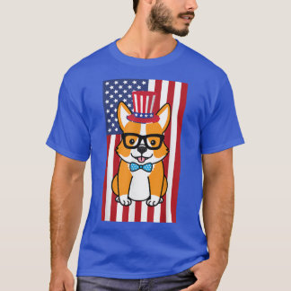 Corgi 4th of July American Flag Puppy USA Dog Corg T-Shirt