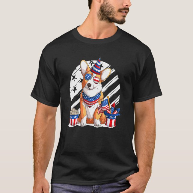 Corgi 4th Of July American Sunglasses Dog Puppy Us T-Shirt (Front)