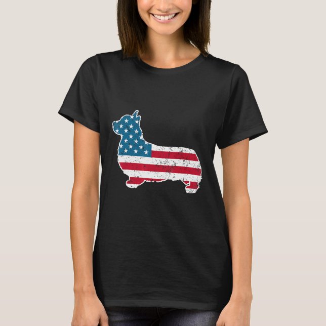 Corgi 4th Of July Dog    Men Women American Flag T-Shirt (Front)