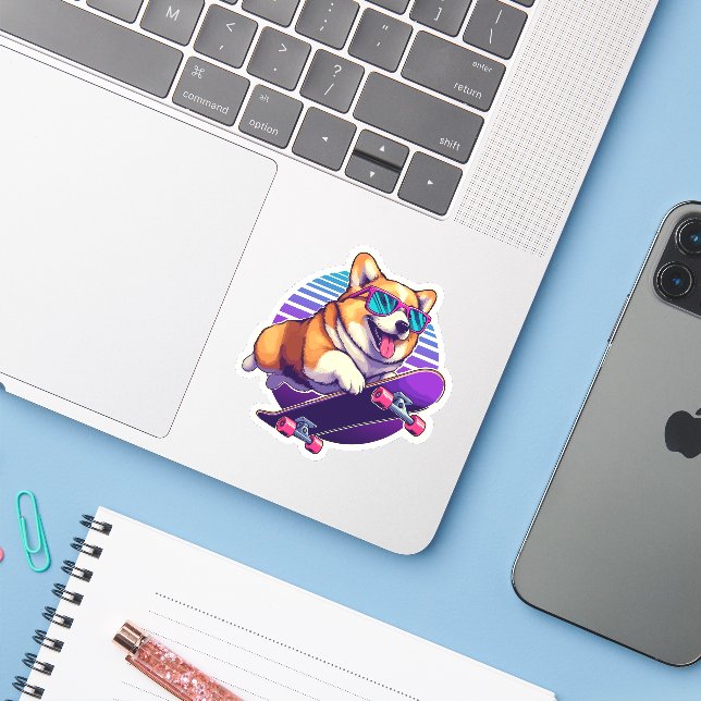 Corgi 80's skater (Laptop w/ iPhone)