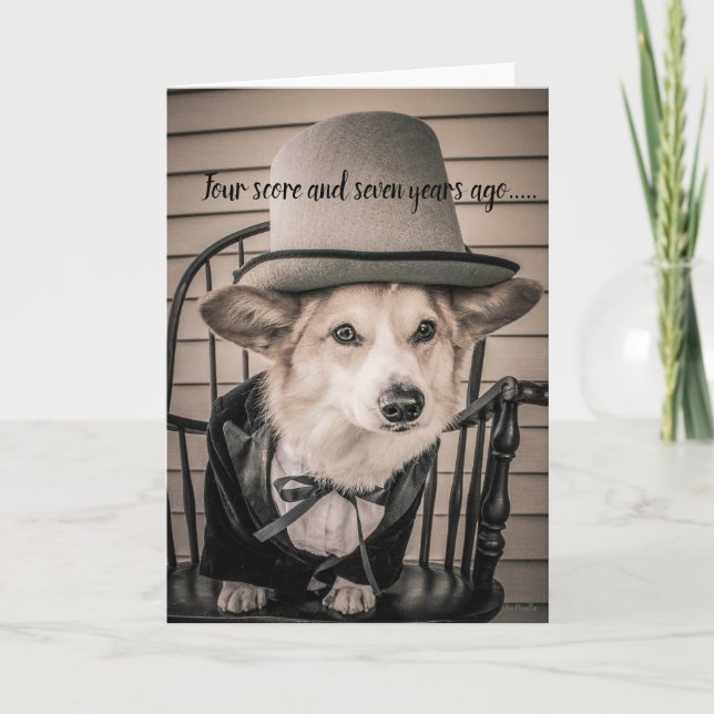 Corgi Abe Lincoln Birthday Card (Front)