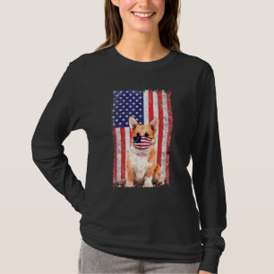Corgi American Flag Dog Wears Face Mask 4th Of Jul T-Shirt