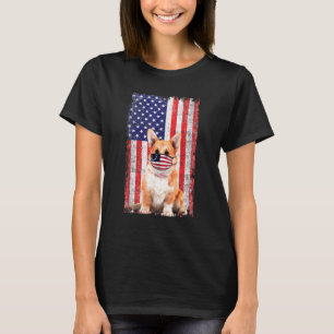 Corgi American Flag Dog Wears Face Mask 4th Of Jul T-Shirt