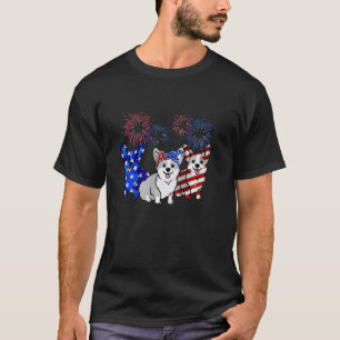 Corgi American Flag Firework Independence Day T-Shirt