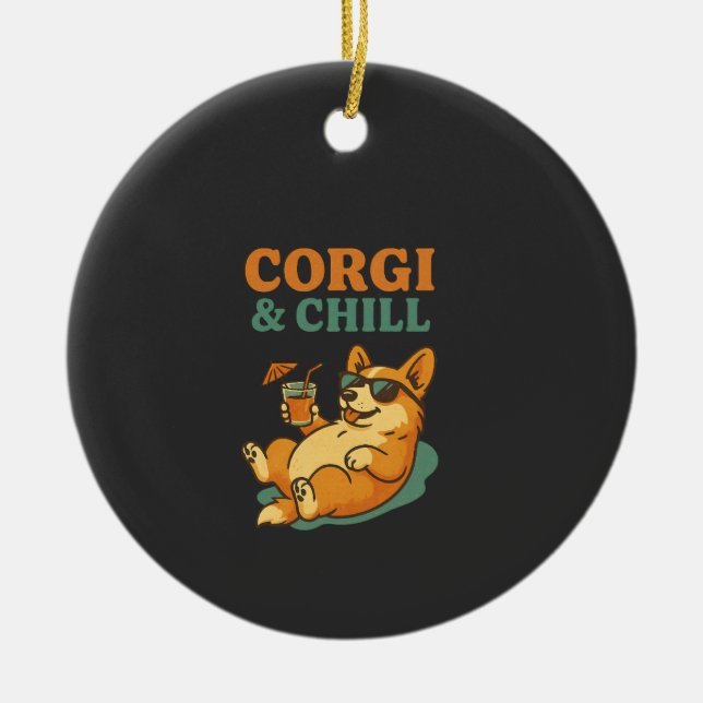 Corgi and Chill Ceramic Tree Decoration (Front)