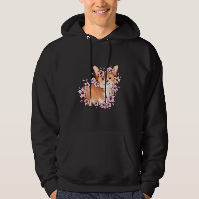 Corgi and  corgi with sakura and cherry blossom 5 hoodie (Front)