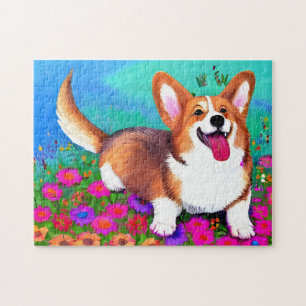 Corgi and flowers jigsaw puzzle