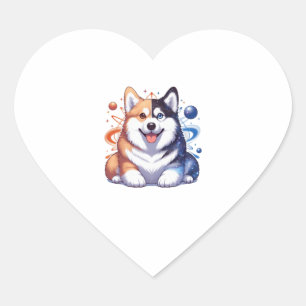 Corgi And Husky On Space Yin And Yang Essential T- Heart Sticker
