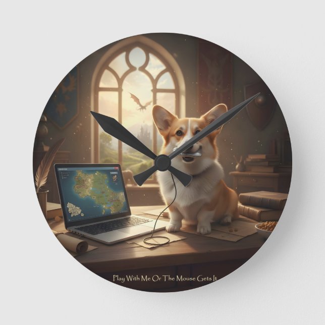 Corgi and Mouse Round Clock (Front)