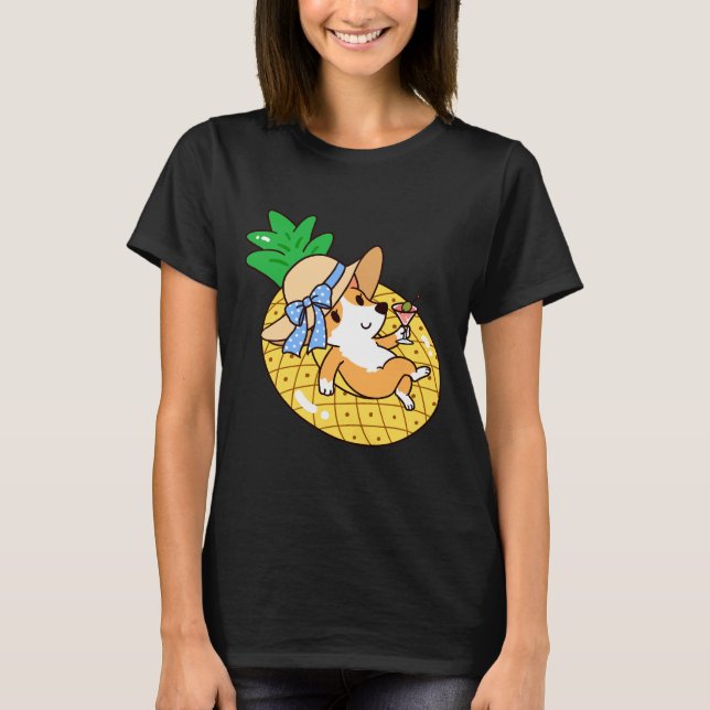 Corgi And Pineapple Pool Float T-Shirt (Front)